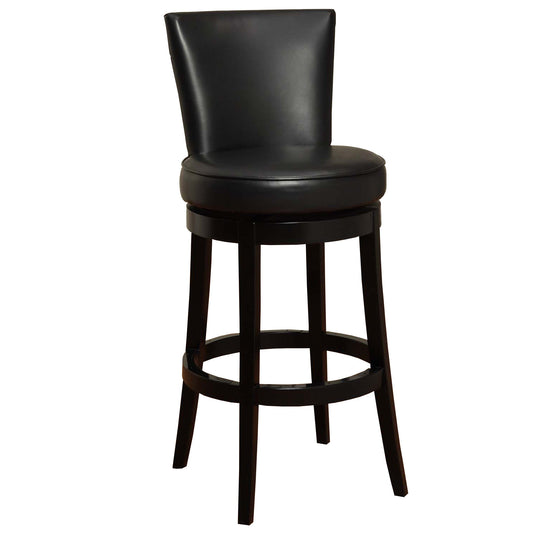 HomeRoots 26" Black Faux Leather Round Seat Black Wood Swivel Armless Bar Stool
