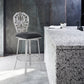 HomeRoots 26" Black Faux Leather Scroll Brushed Stainless Steel Swivel Bar Stool
