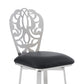 HomeRoots 26" Black Faux Leather Scroll Brushed Stainless Steel Swivel Bar Stool