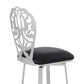 HomeRoots 26" Black Faux Leather Scroll Brushed Stainless Steel Swivel Bar Stool