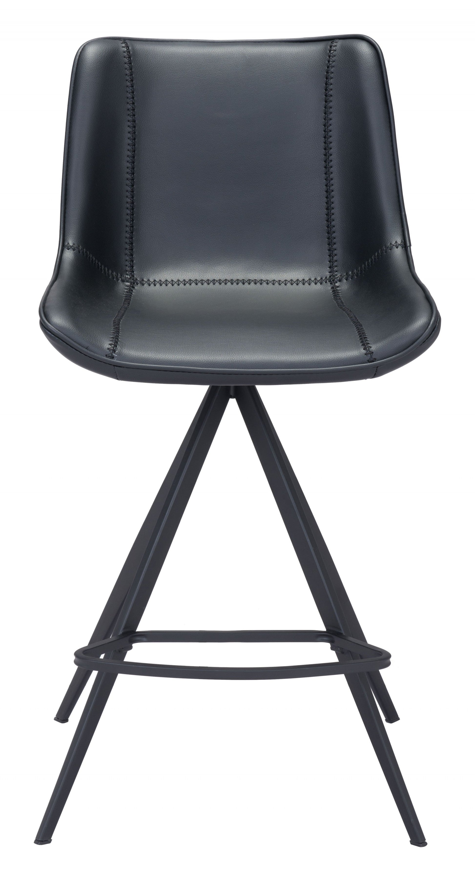 HomeRoots 26" Black Steel Low Back Counter Height Bar Chairs in Set of Two