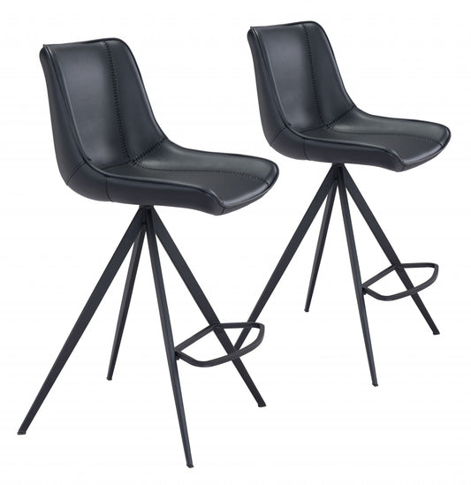 HomeRoots 26" Black Steel Low Back Counter Height Bar Chairs in Set of Two