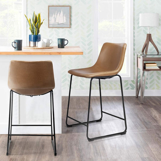HomeRoots 26" Brown And Black Steel Low Back Counter Height Bar Chairs in Set of Four