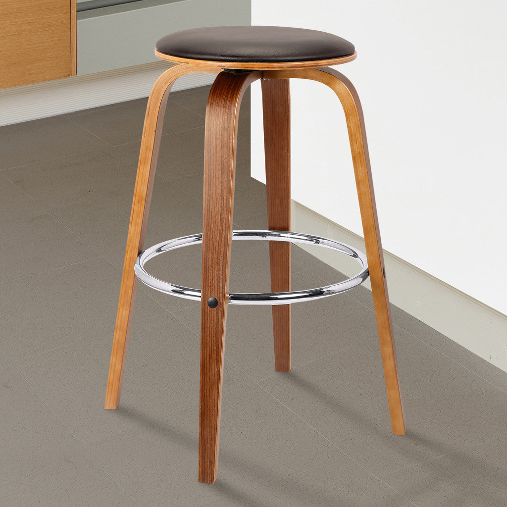 HomeRoots 26" Brown Faux Leather Backless Modern Swivel Bar Stool