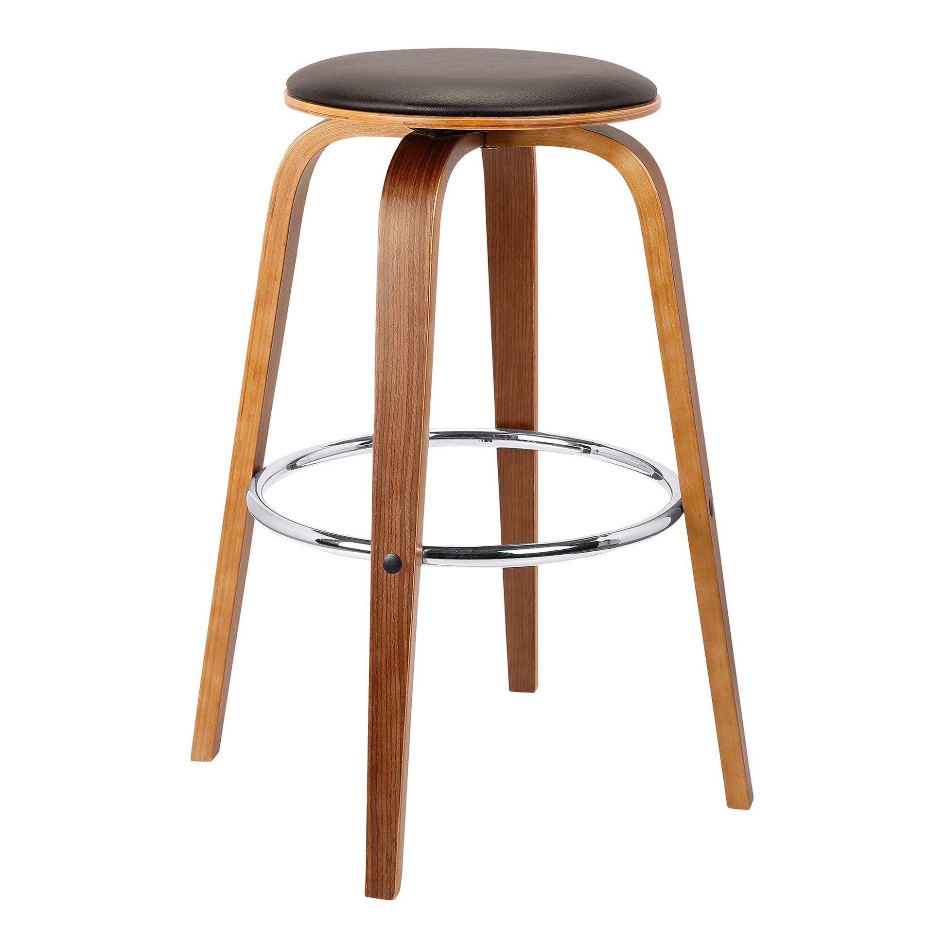 HomeRoots 26" Brown Faux Leather Backless Modern Swivel Bar Stool