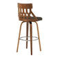HomeRoots 26" Brown Faux Leather Curved Back Walnut Wood Swivel Bar Stool