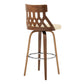 HomeRoots 26" Brown Faux Leather Curved Back Walnut Wood Swivel Bar Stool