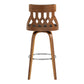 HomeRoots 26" Brown Faux Leather Curved Back Walnut Wood Swivel Bar Stool