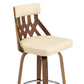 HomeRoots 26" Brown Faux Leather Curved Back Walnut Wood Swivel Bar Stool