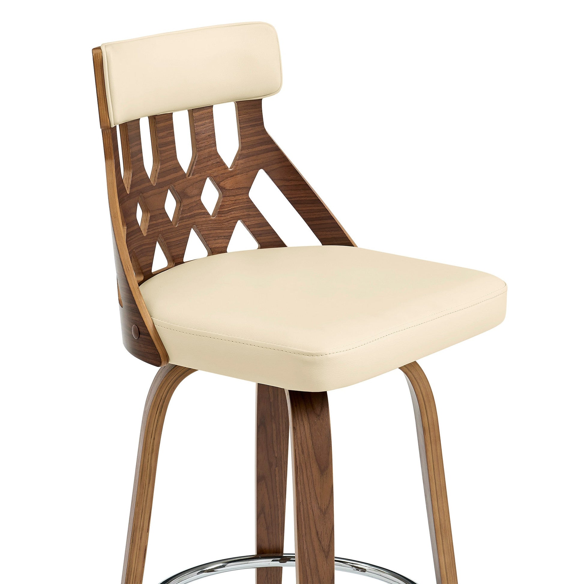 HomeRoots 26" Brown Faux Leather Curved Back Walnut Wood Swivel Bar Stool
