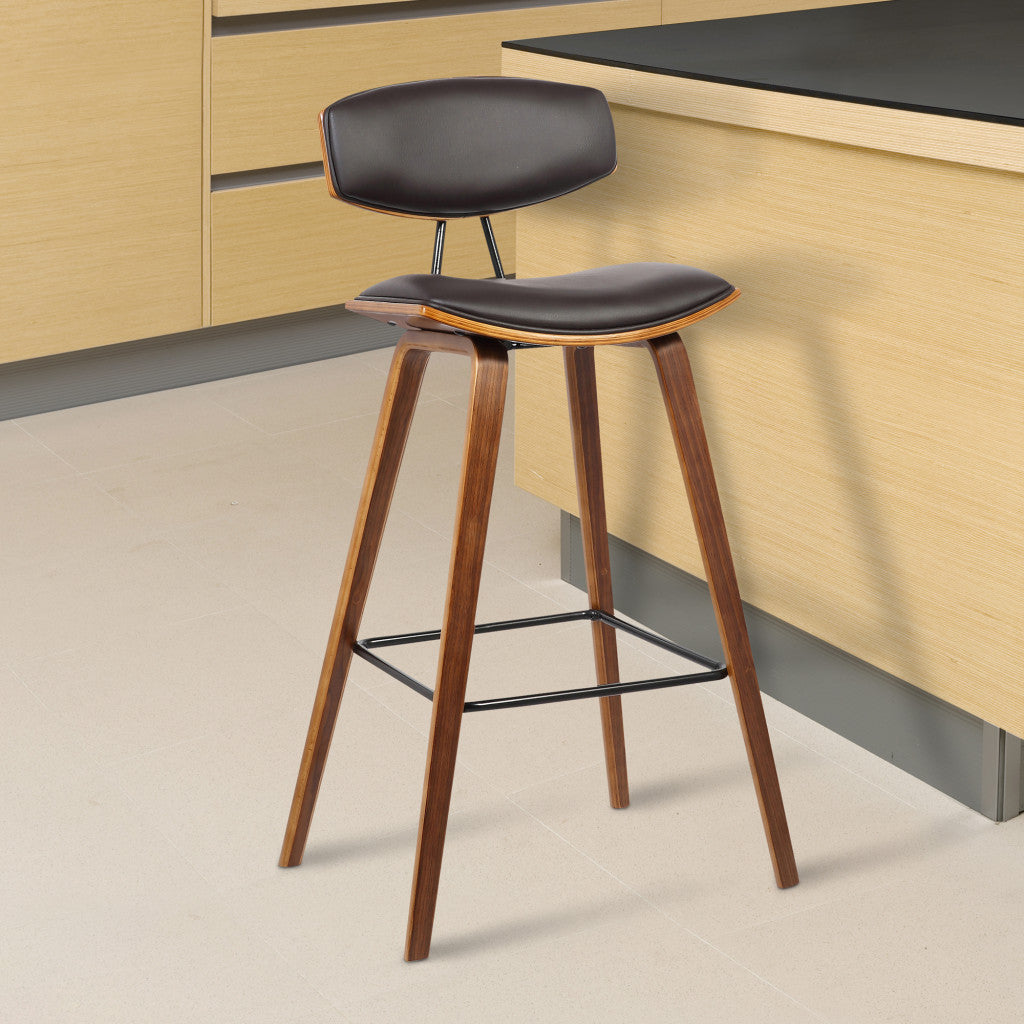HomeRoots 26" Brown Faux Leather Mid Century Modern Bar Stool