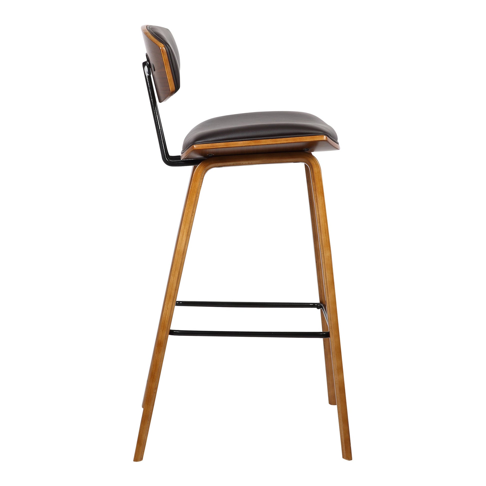 HomeRoots 26" Brown Faux Leather Mid Century Modern Bar Stool