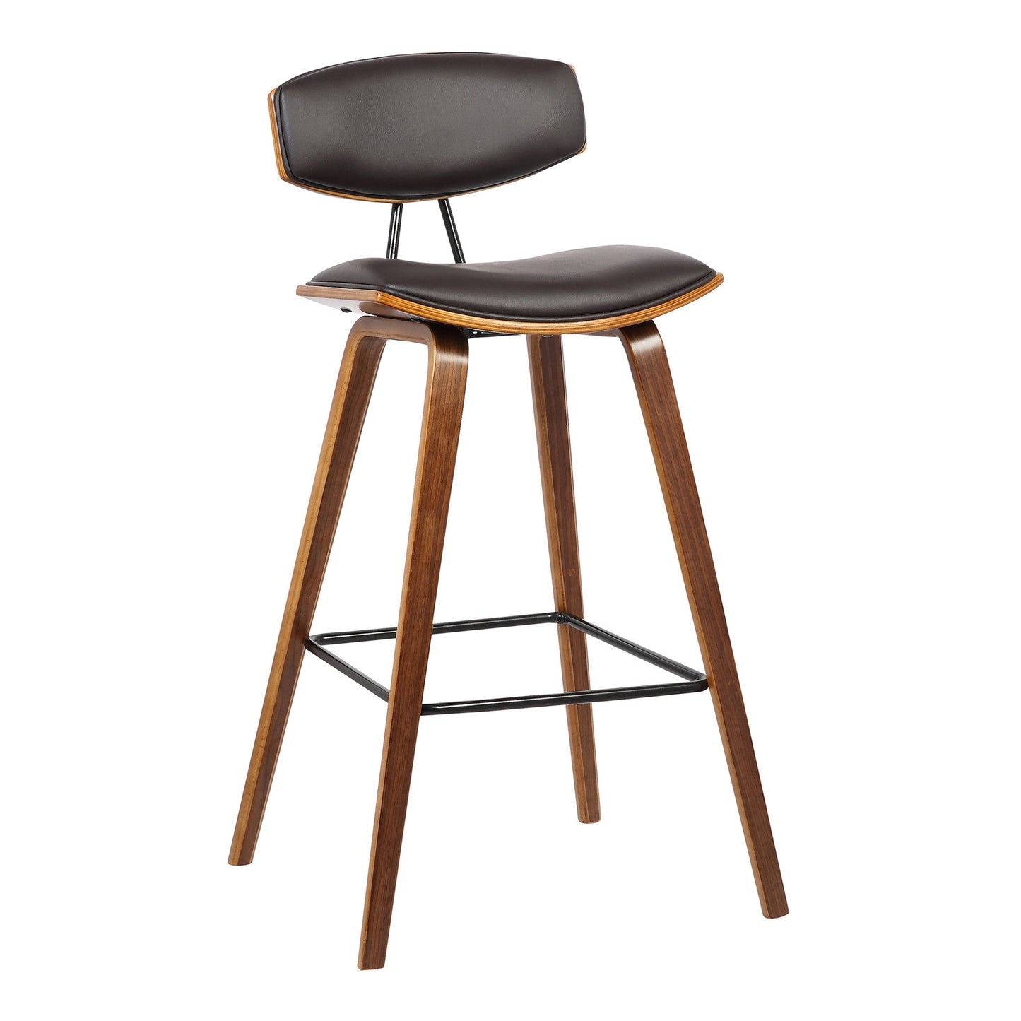HomeRoots 26" Brown Faux Leather Mid Century Modern Bar Stool
