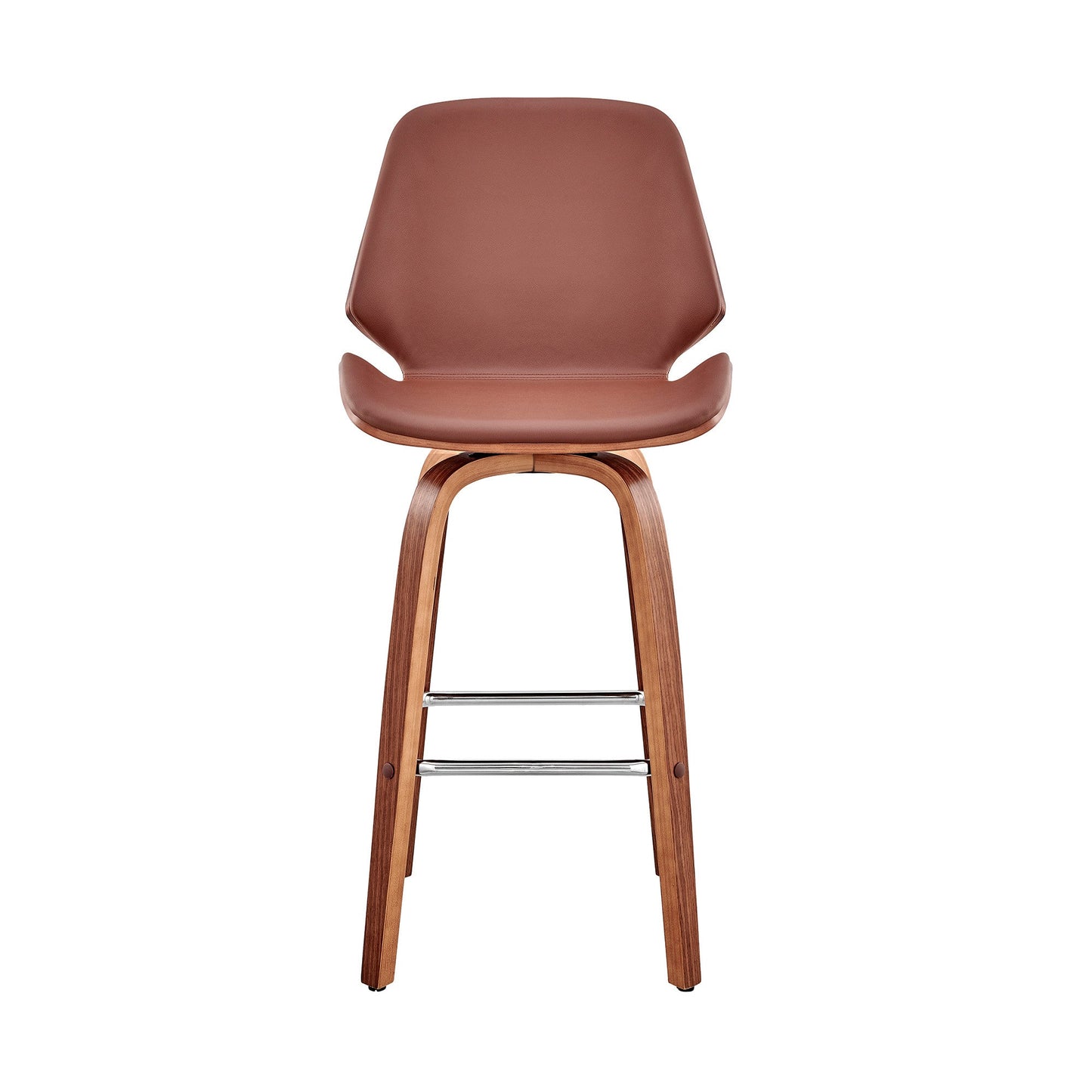 HomeRoots 26" Brown Faux Leather Swivel Seat Wooden Bar Stool