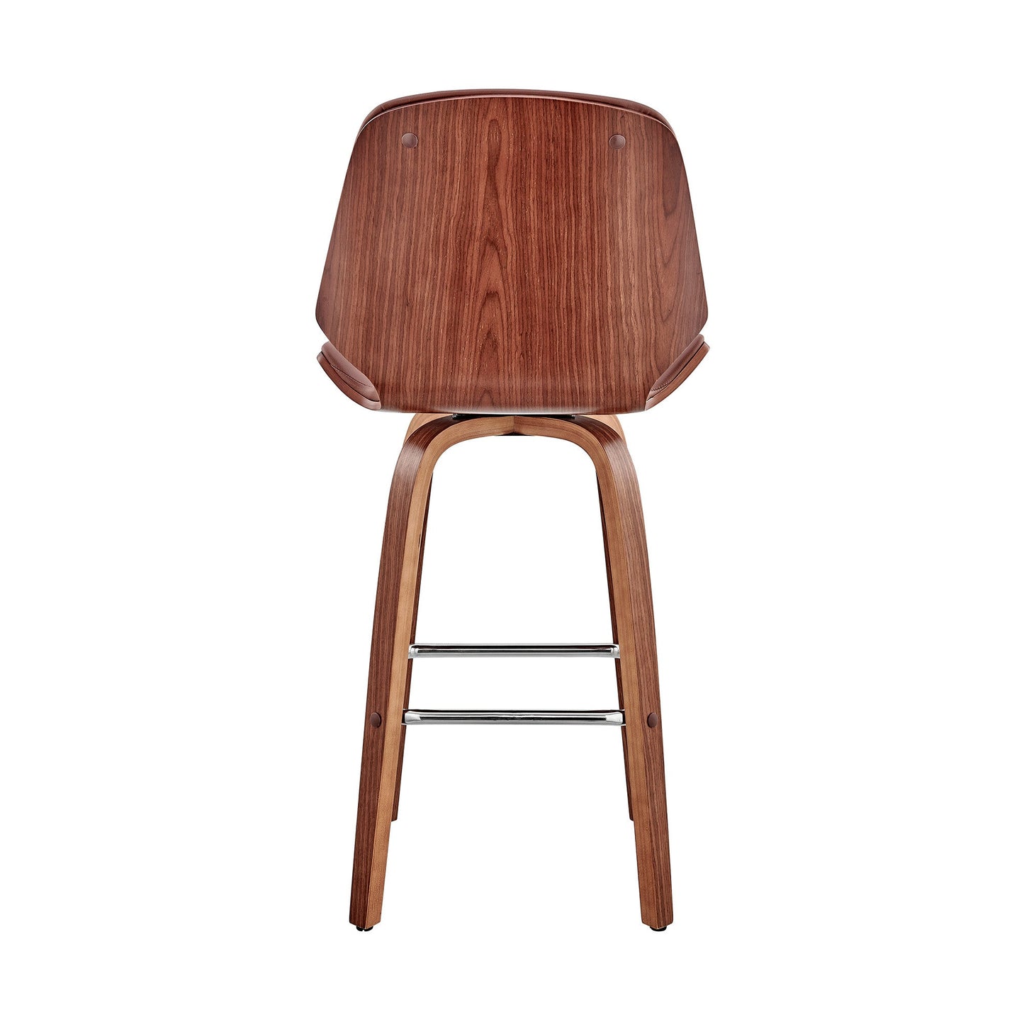 HomeRoots 26" Brown Faux Leather Swivel Seat Wooden Bar Stool