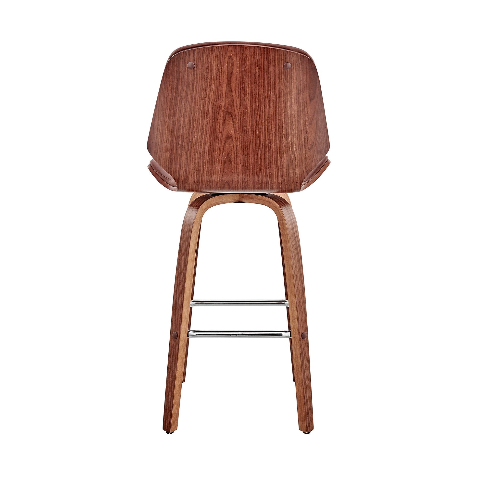 HomeRoots 26" Brown Faux Leather Swivel Seat Wooden Bar Stool