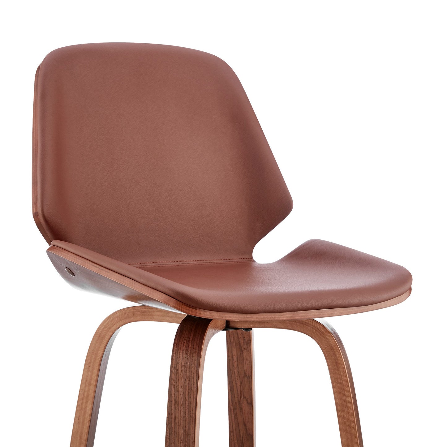 HomeRoots 26" Brown Faux Leather Swivel Seat Wooden Bar Stool