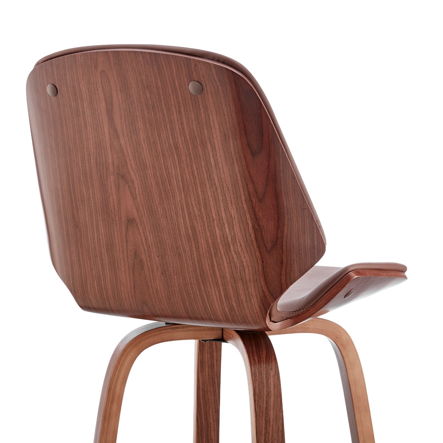 HomeRoots 26" Brown Faux Leather Swivel Seat Wooden Bar Stool