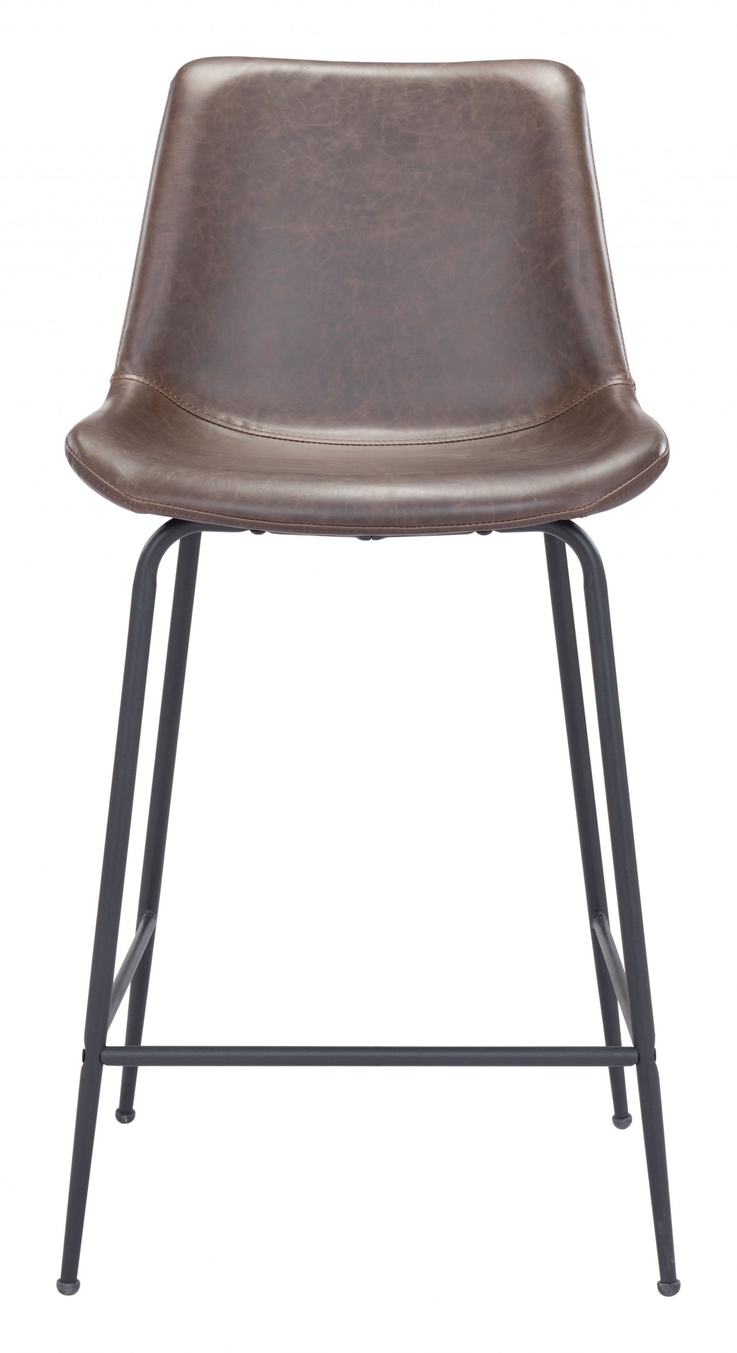 HomeRoots 26" Brown Low Back Counter Height Bar Chair With Black Steel Base