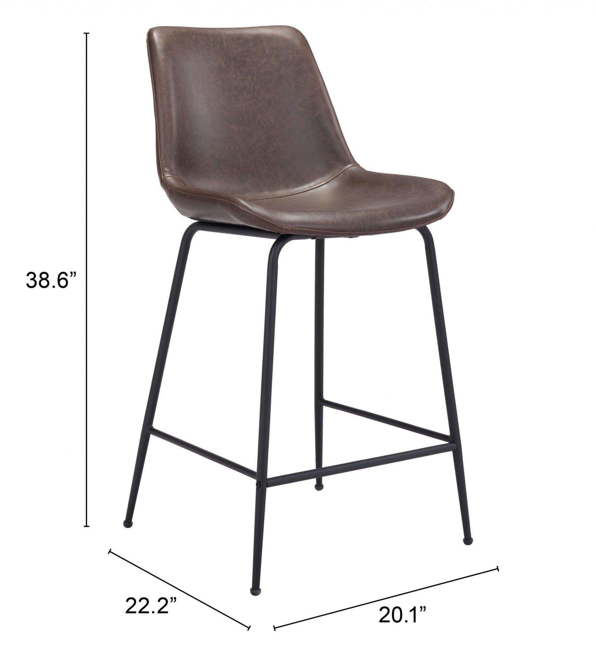 HomeRoots 26" Brown Low Back Counter Height Bar Chair With Black Steel Base