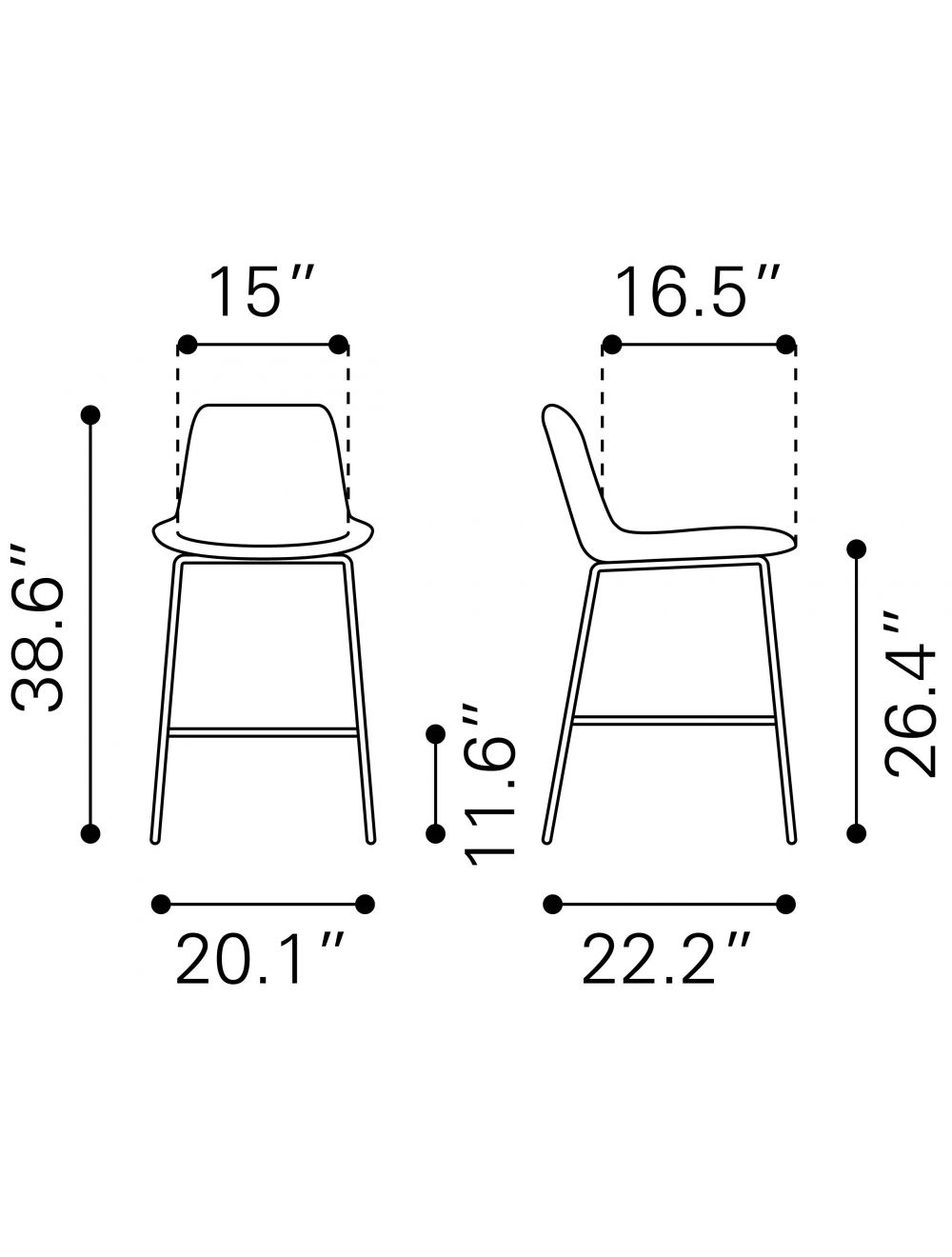 HomeRoots 26" Brown Low Back Counter Height Bar Chair With Black Steel Base