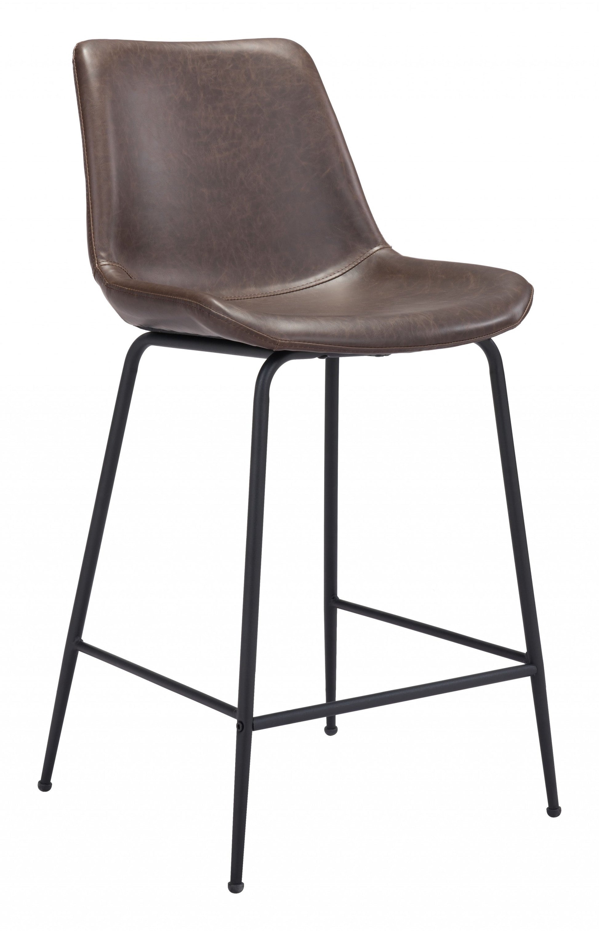 HomeRoots 26" Brown Low Back Counter Height Bar Chair With Black Steel Base