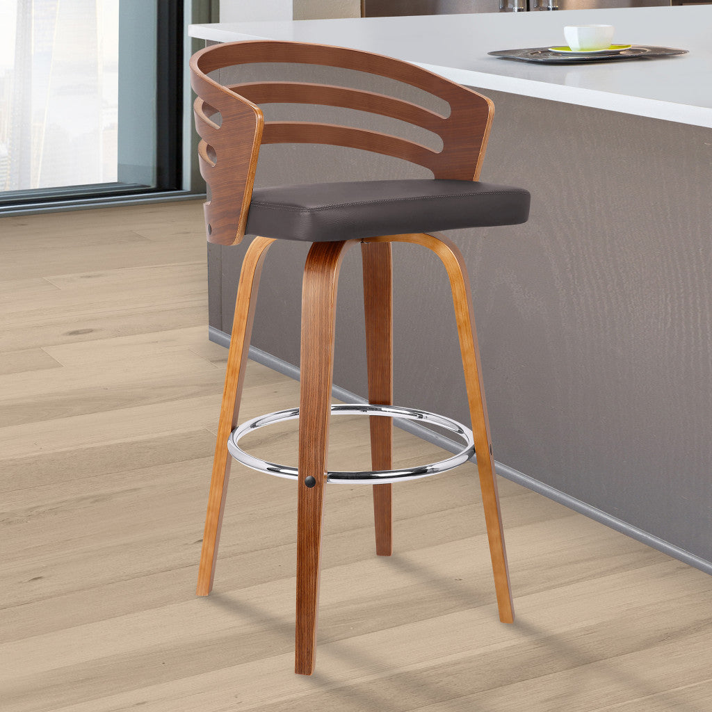 HomeRoots 26" Brown Modern Faux Leather Swivel Bar Stool
