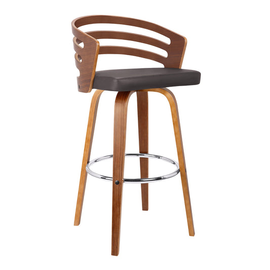 HomeRoots 26" Brown Modern Faux Leather Swivel Bar Stool