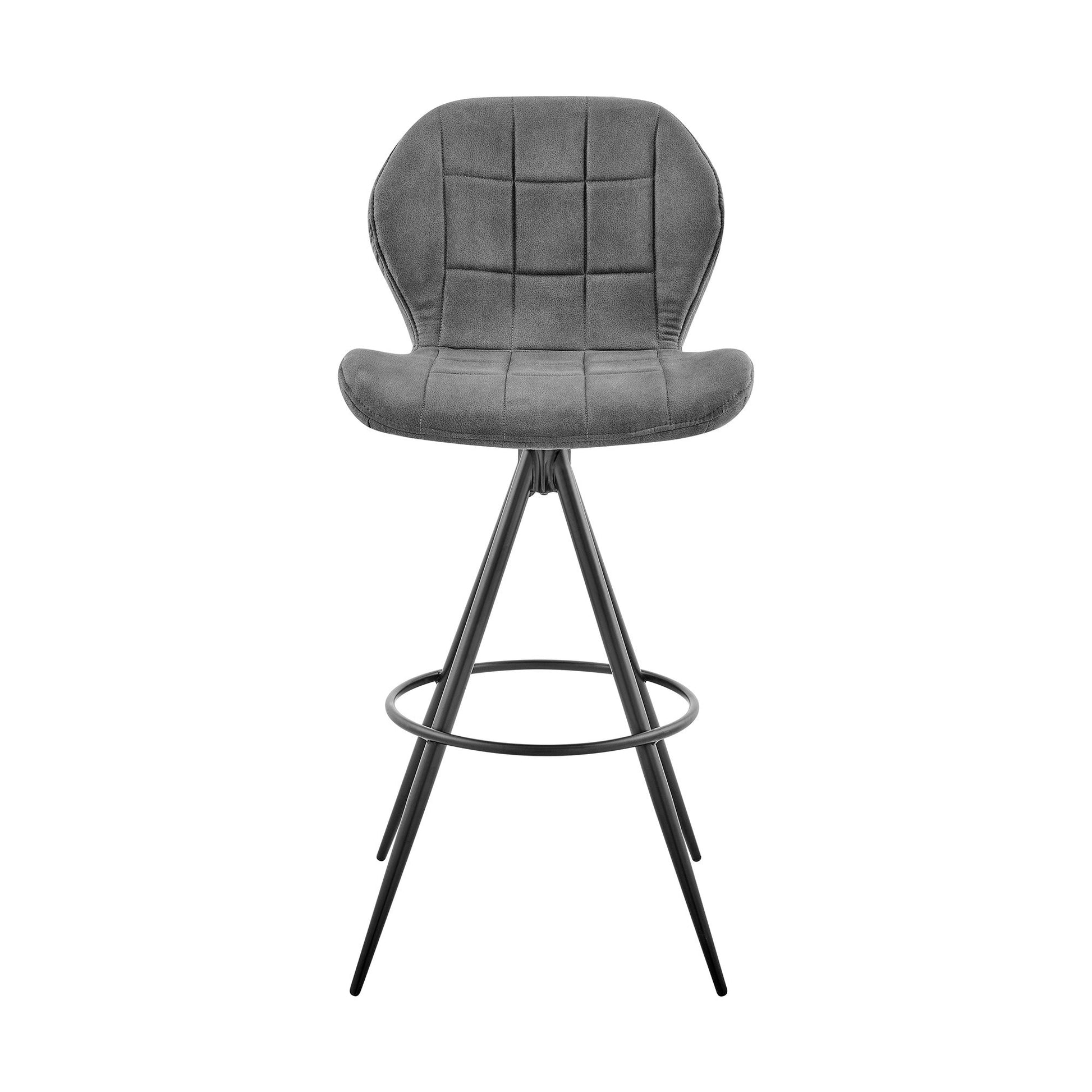 HomeRoots 26" Charcoal Gray and Black Microfiber Squared Channel Bar Stool