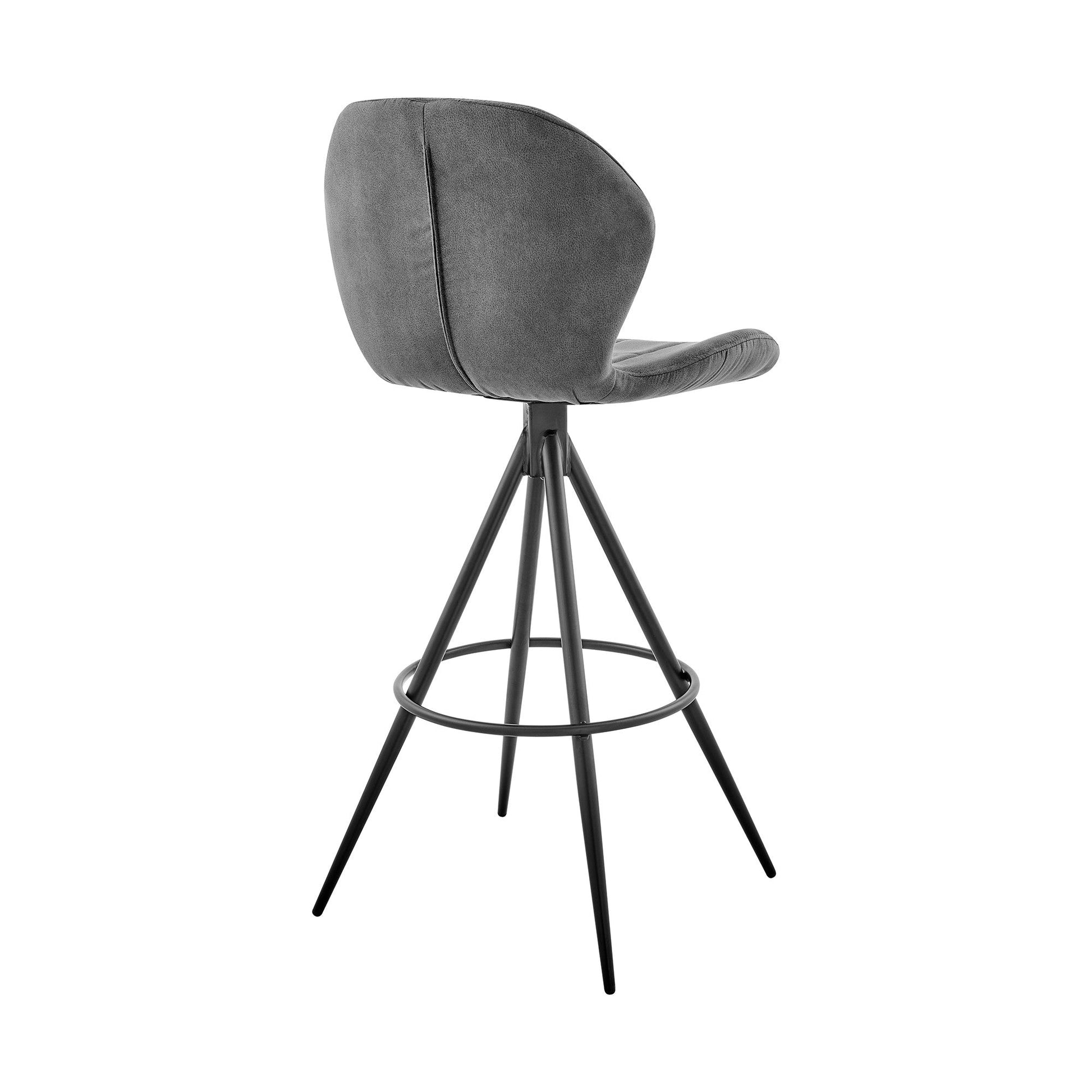HomeRoots 26" Charcoal Gray and Black Microfiber Squared Channel Bar Stool