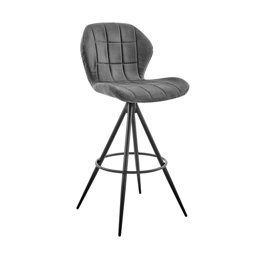 HomeRoots 26" Charcoal Gray and Black Microfiber Squared Channel Bar Stool
