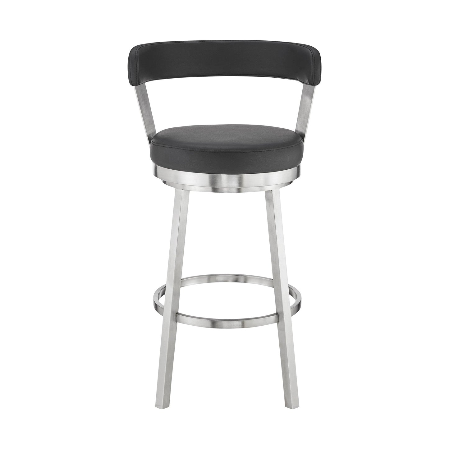 HomeRoots 26" Chic Black Faux Leather with Stainless Steel Finish Swivel Bar Stool