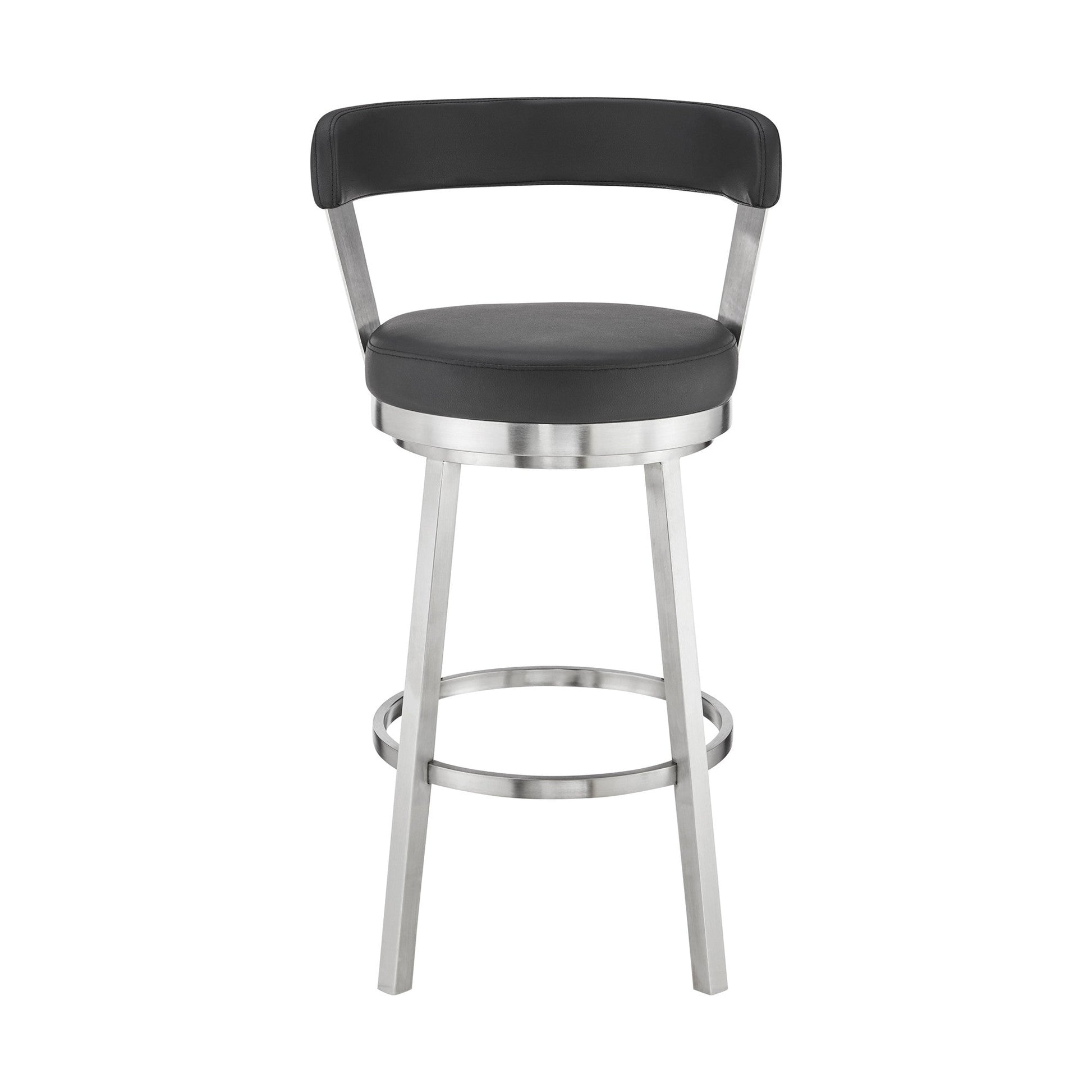 HomeRoots 26" Chic Black Faux Leather with Stainless Steel Finish Swivel Bar Stool