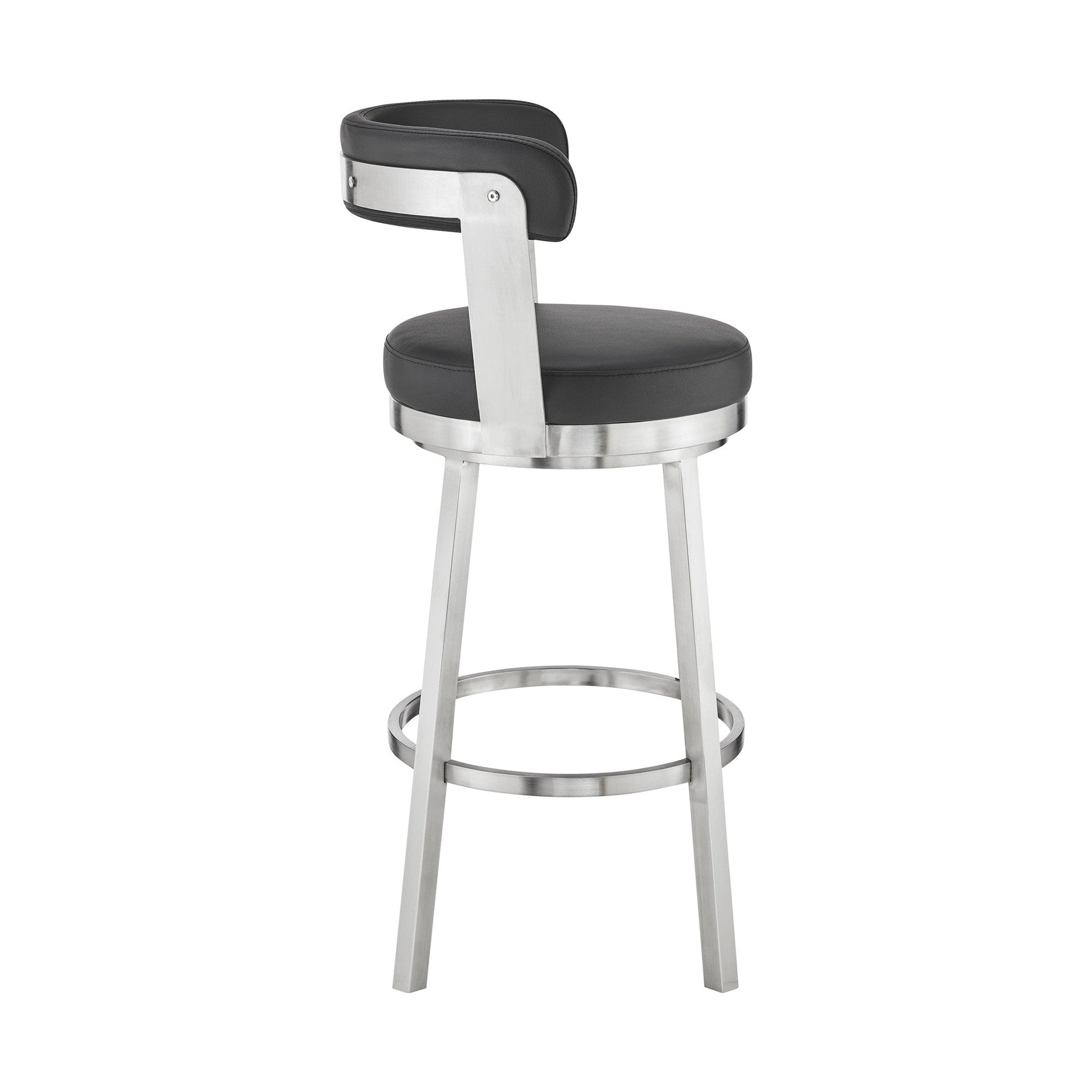 HomeRoots 26" Chic Black Faux Leather with Stainless Steel Finish Swivel Bar Stool