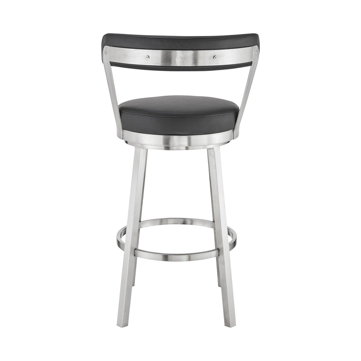 HomeRoots 26" Chic Black Faux Leather with Stainless Steel Finish Swivel Bar Stool