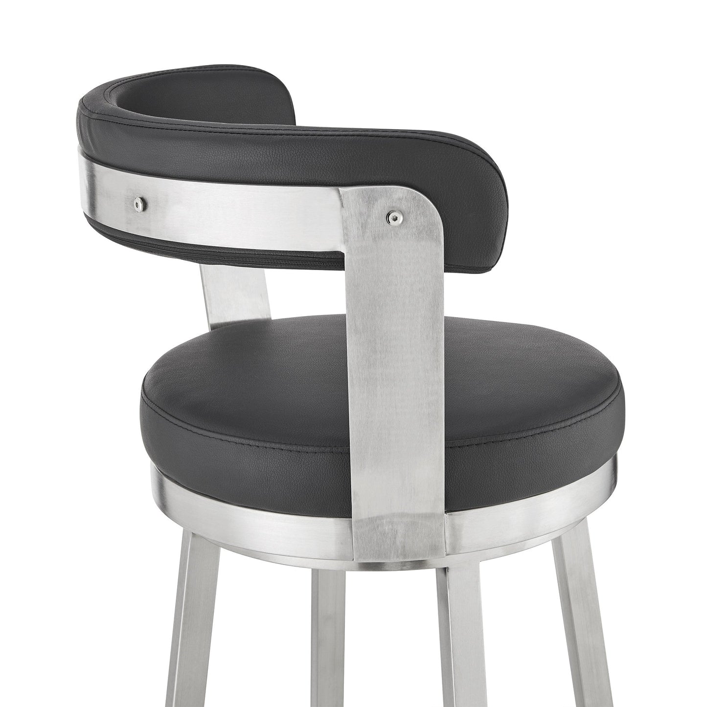 HomeRoots 26" Chic Black Faux Leather with Stainless Steel Finish Swivel Bar Stool