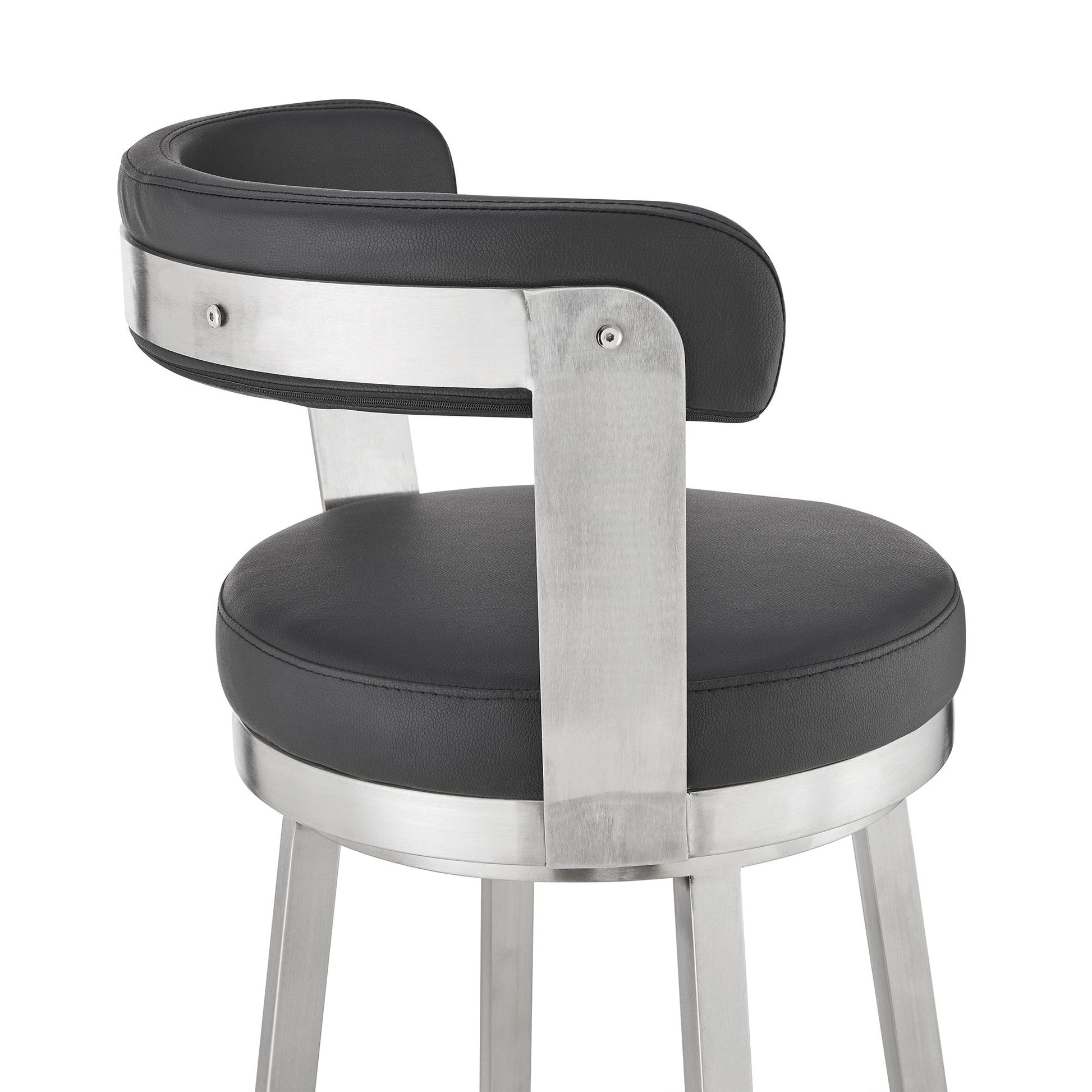 HomeRoots 26" Chic Black Faux Leather with Stainless Steel Finish Swivel Bar Stool