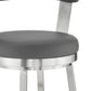 HomeRoots 26" Chic Grey Faux Leather Swivel Bar Stool With Stainless Steel Finish