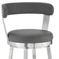 HomeRoots 26" Chic Grey Faux Leather Swivel Bar Stool With Stainless Steel Finish