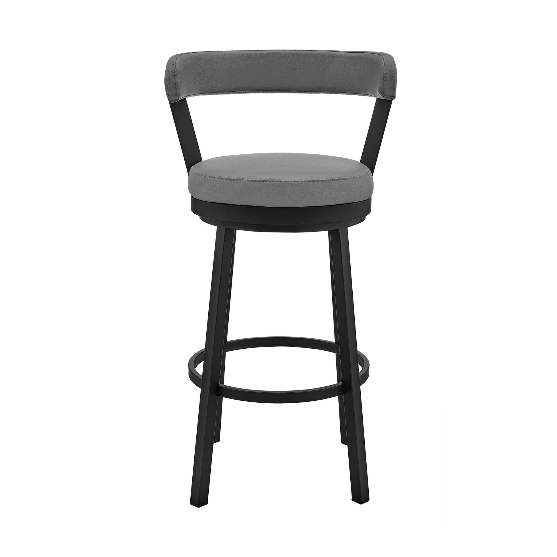 HomeRoots 26" Chic Grey Faux Leather with Black Finish Swivel Bar Stool