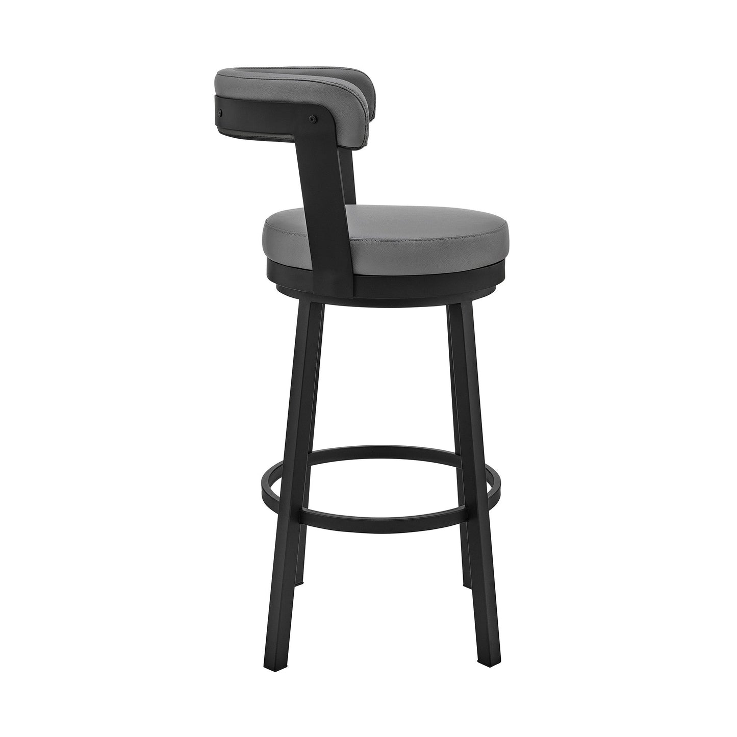 HomeRoots 26" Chic Grey Faux Leather with Black Finish Swivel Bar Stool