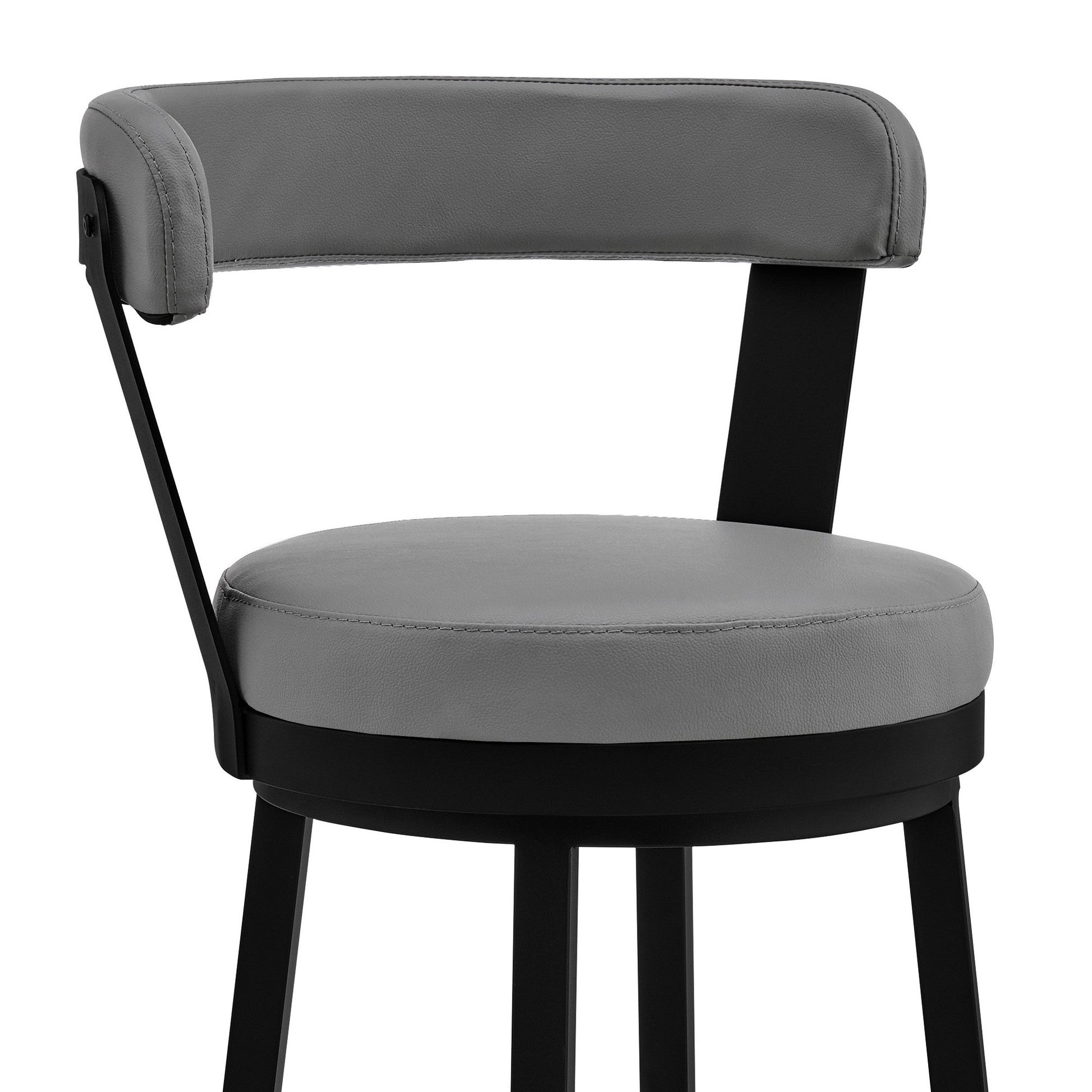 HomeRoots 26" Chic Grey Faux Leather with Black Finish Swivel Bar Stool