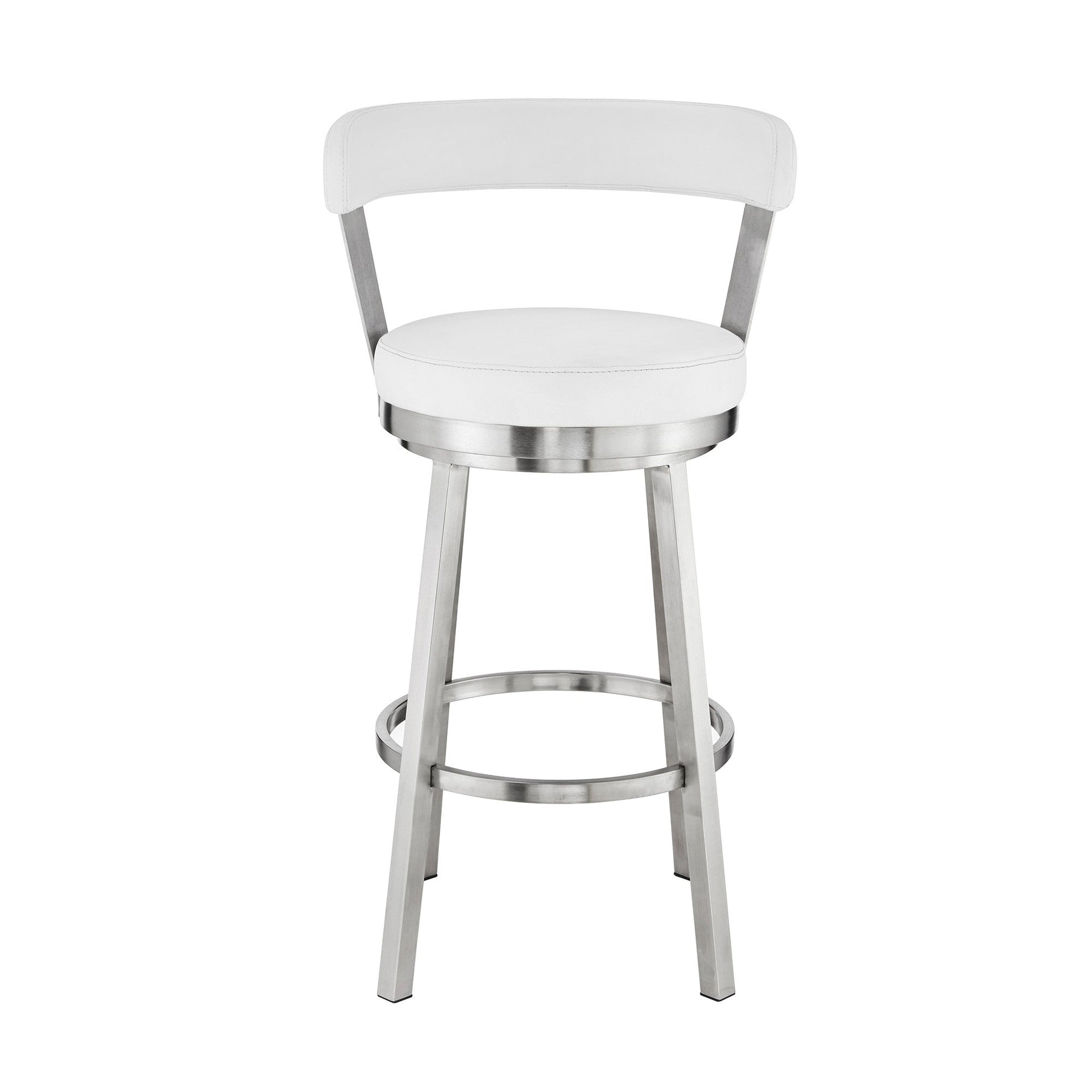 HomeRoots 26" Chic White Faux Leather with Stainless Steel Finish Swivel Bar Stool