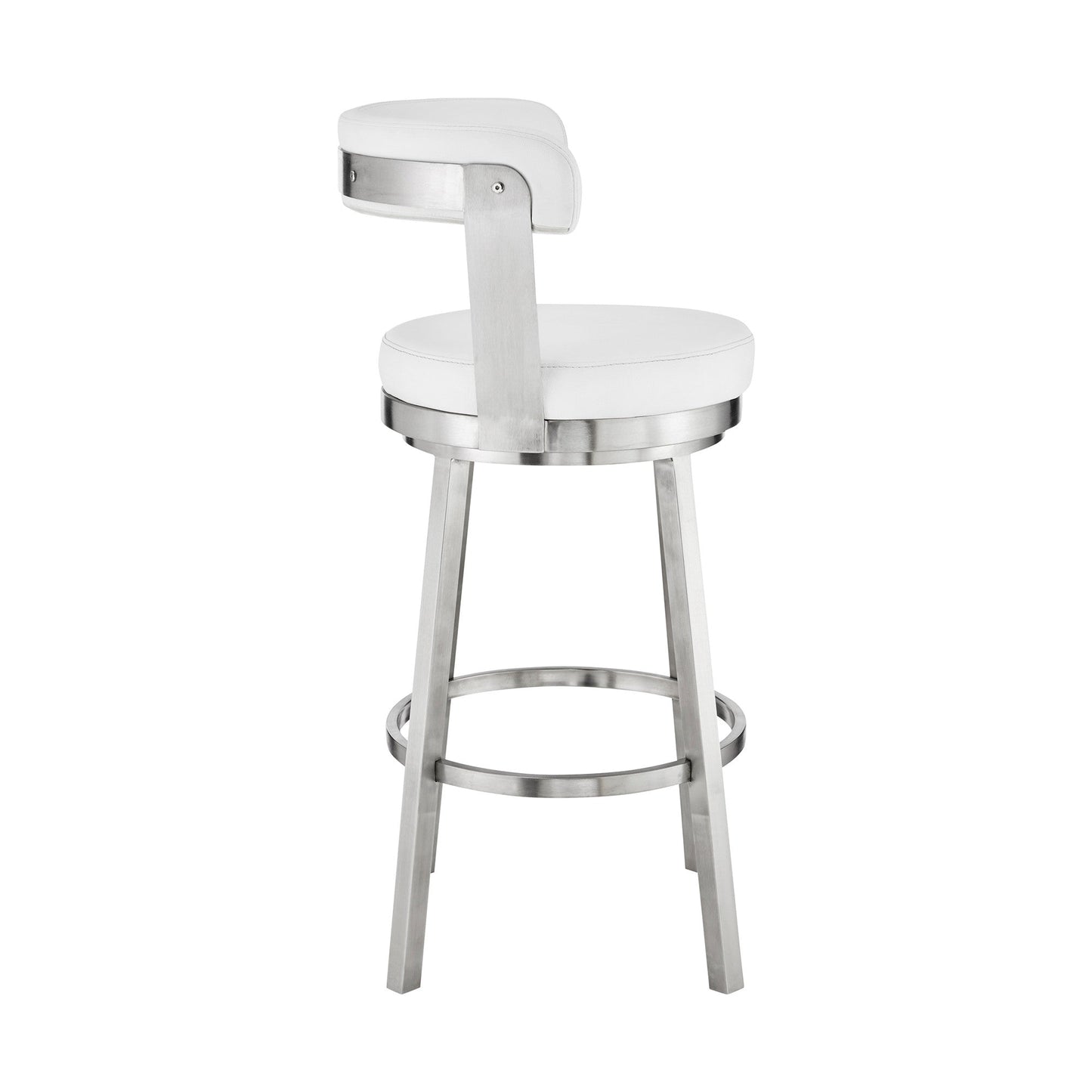HomeRoots 26" Chic White Faux Leather with Stainless Steel Finish Swivel Bar Stool