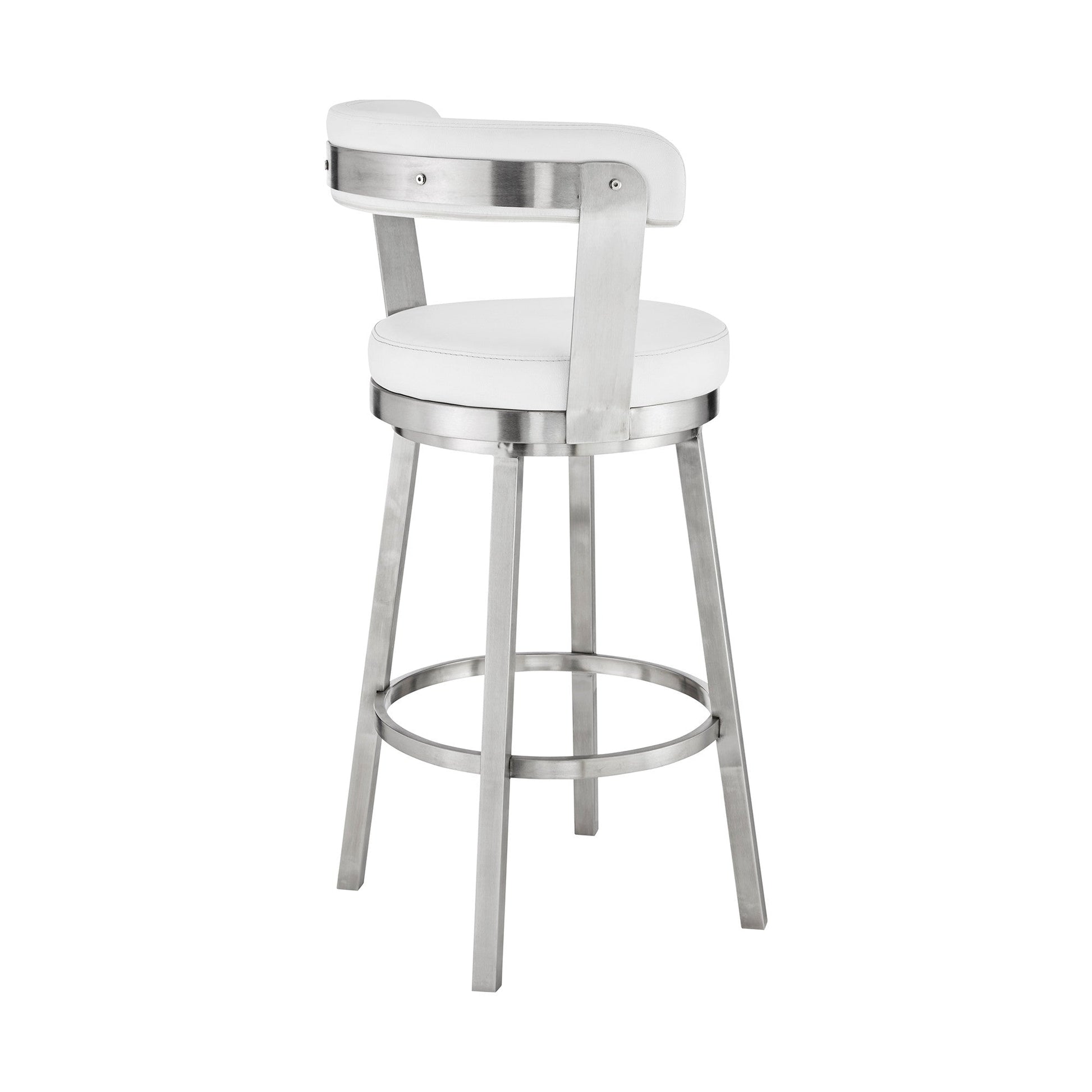 HomeRoots 26" Chic White Faux Leather with Stainless Steel Finish Swivel Bar Stool