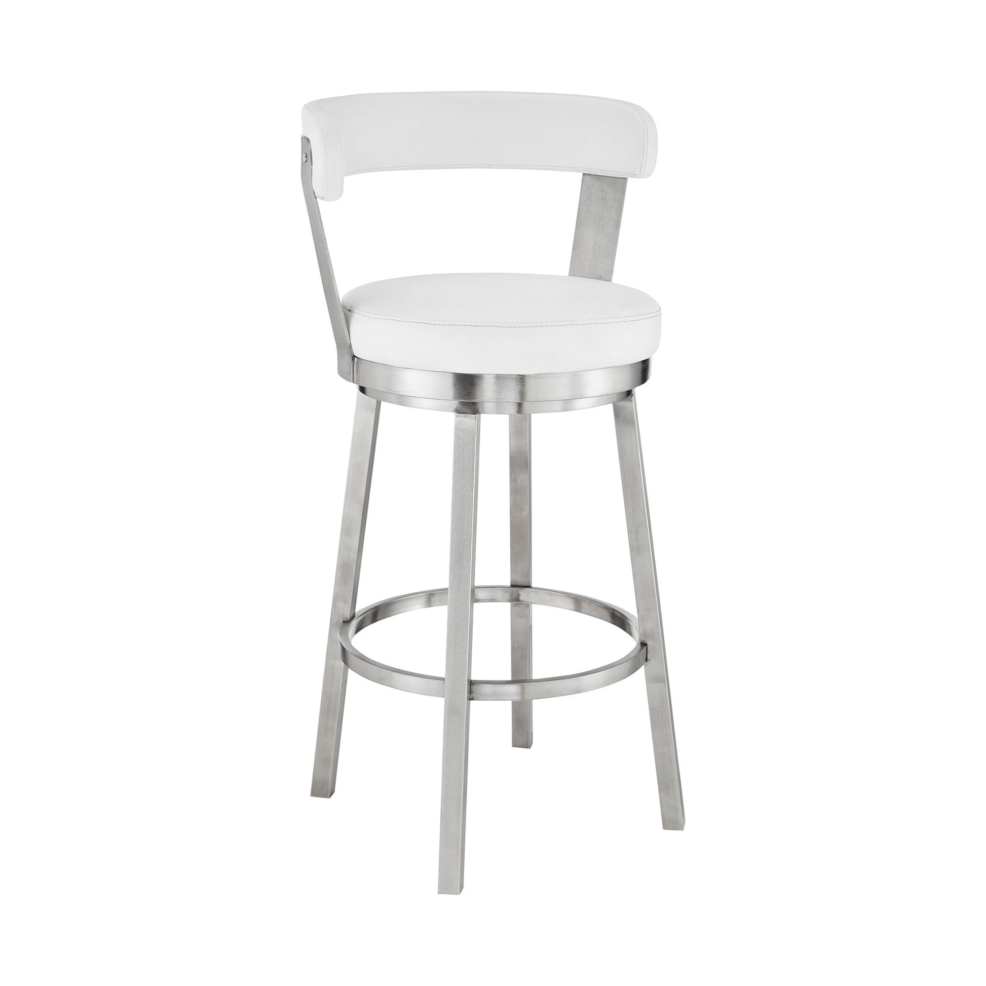 HomeRoots 26" Chic White Faux Leather with Stainless Steel Finish Swivel Bar Stool