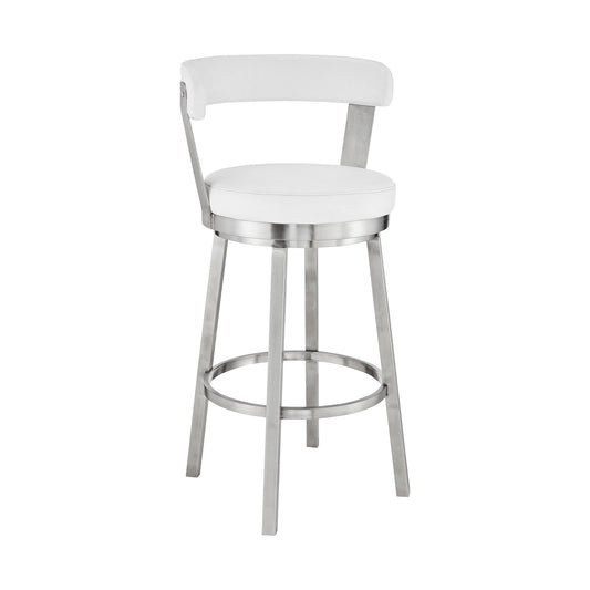 HomeRoots 26" Chic White Faux Leather with Stainless Steel Finish Swivel Bar Stool