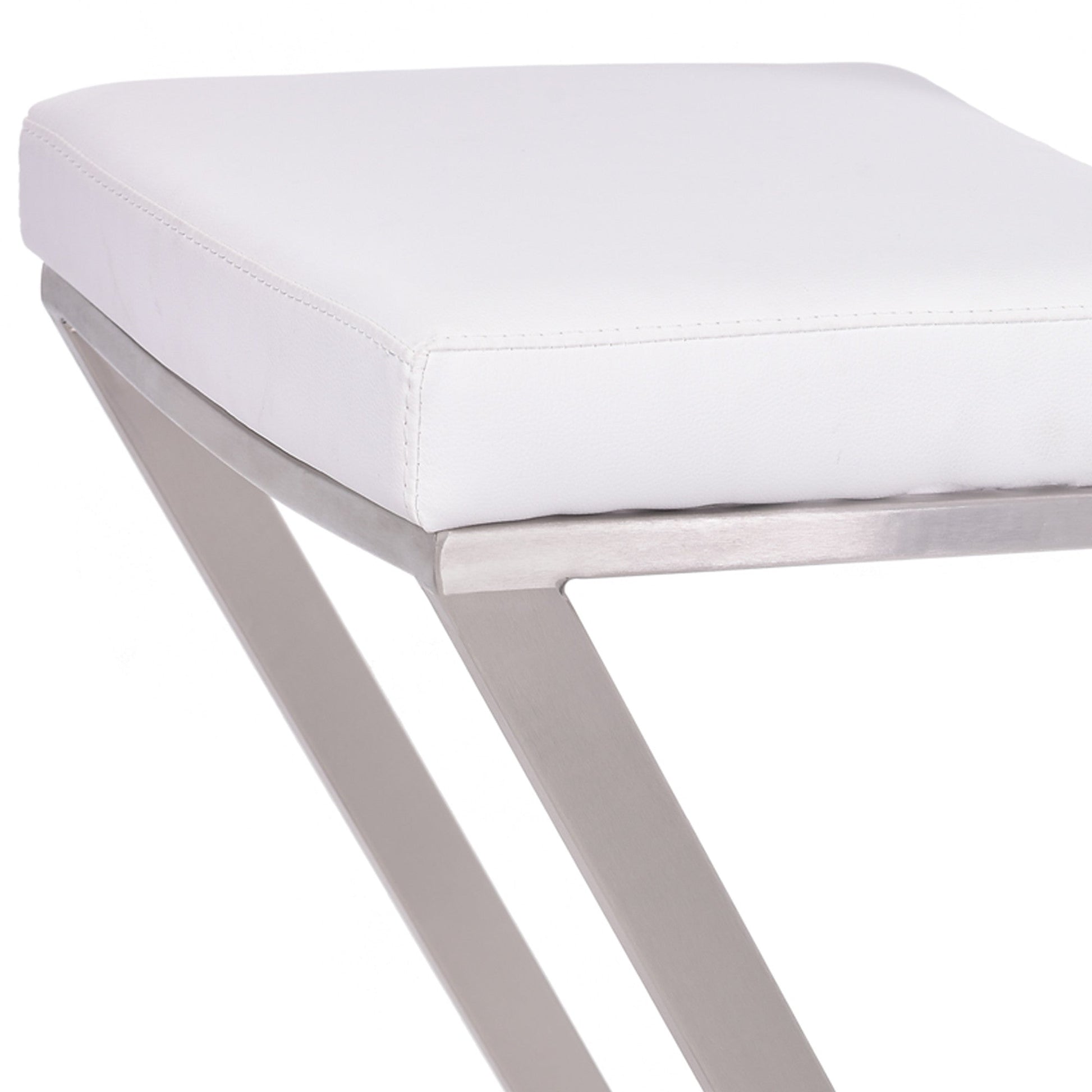 HomeRoots 26" Contempo White Faux Leather and Stainless Backless Bar Stool