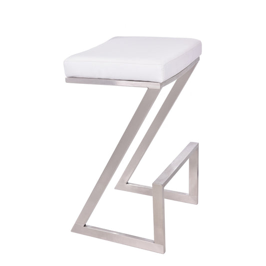 HomeRoots 26" Contempo White Faux Leather and Stainless Backless Bar Stool