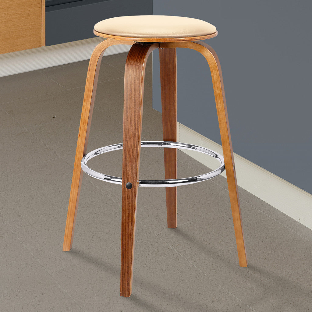 HomeRoots 26" Cream Faux Leather Backless Modern Swivel Bar Stool